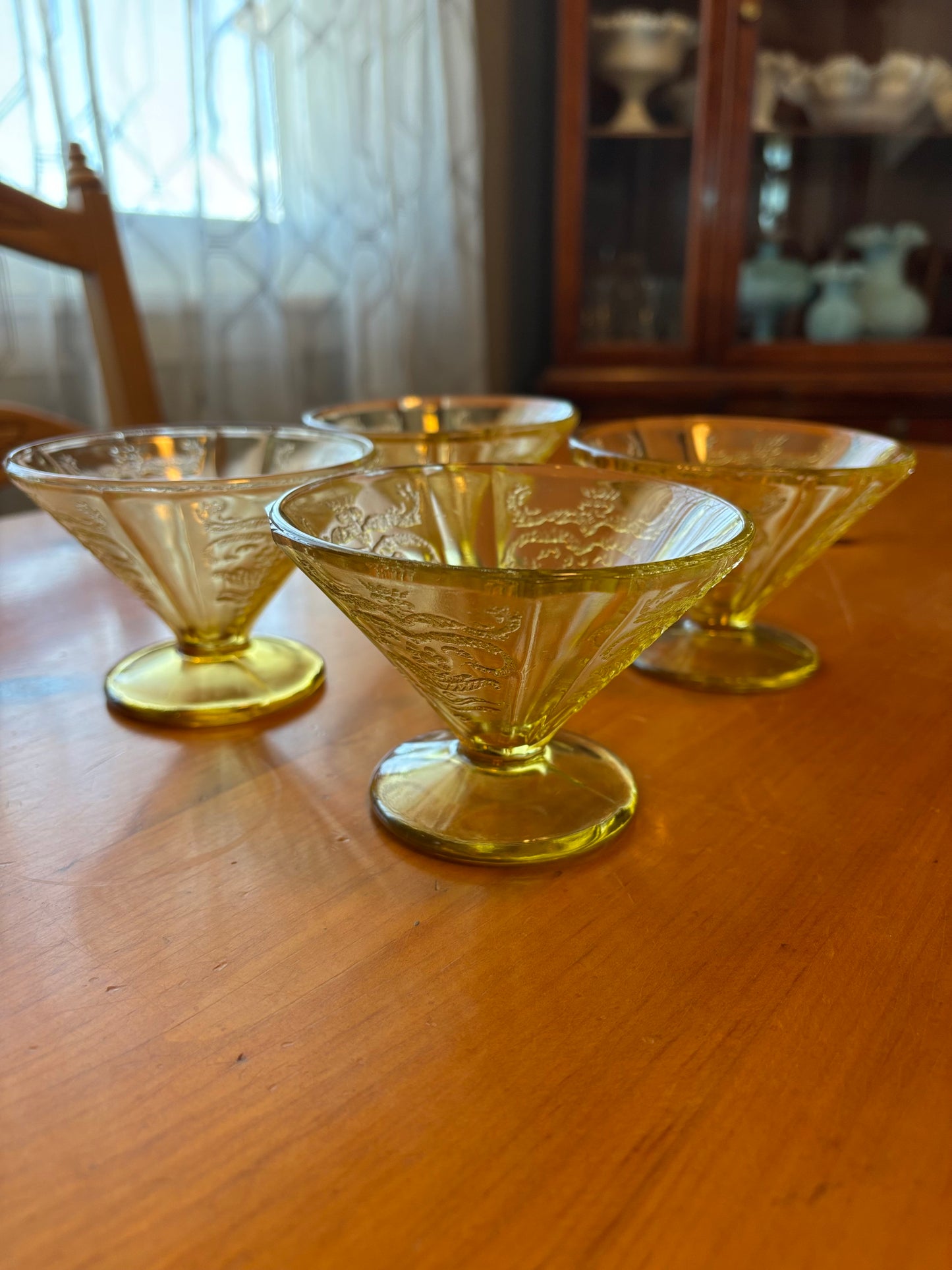Vintage Lemon Yellow Depression Glass Sherbet Cups