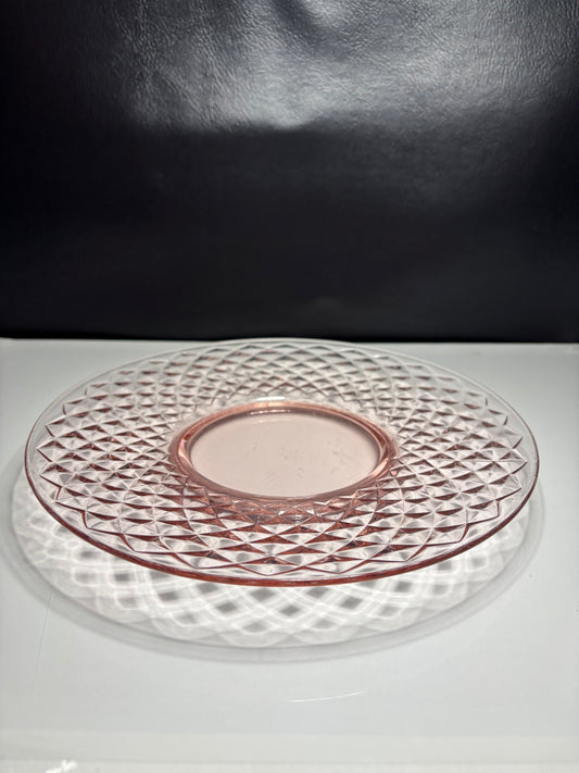 Vintage Pink Depression Glass Ribbed Salad Plate – 7" Sunburst Design *