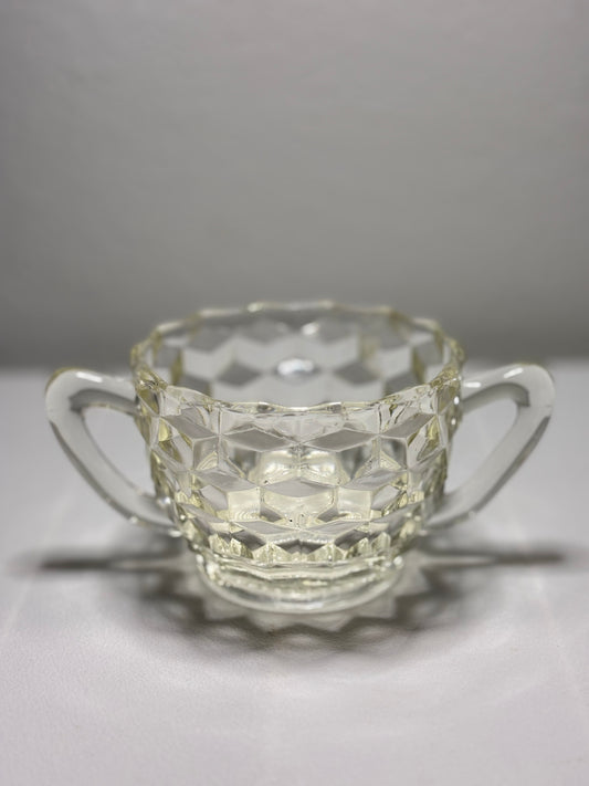 Vintage Cubist Clear Glass Sugar Bowl