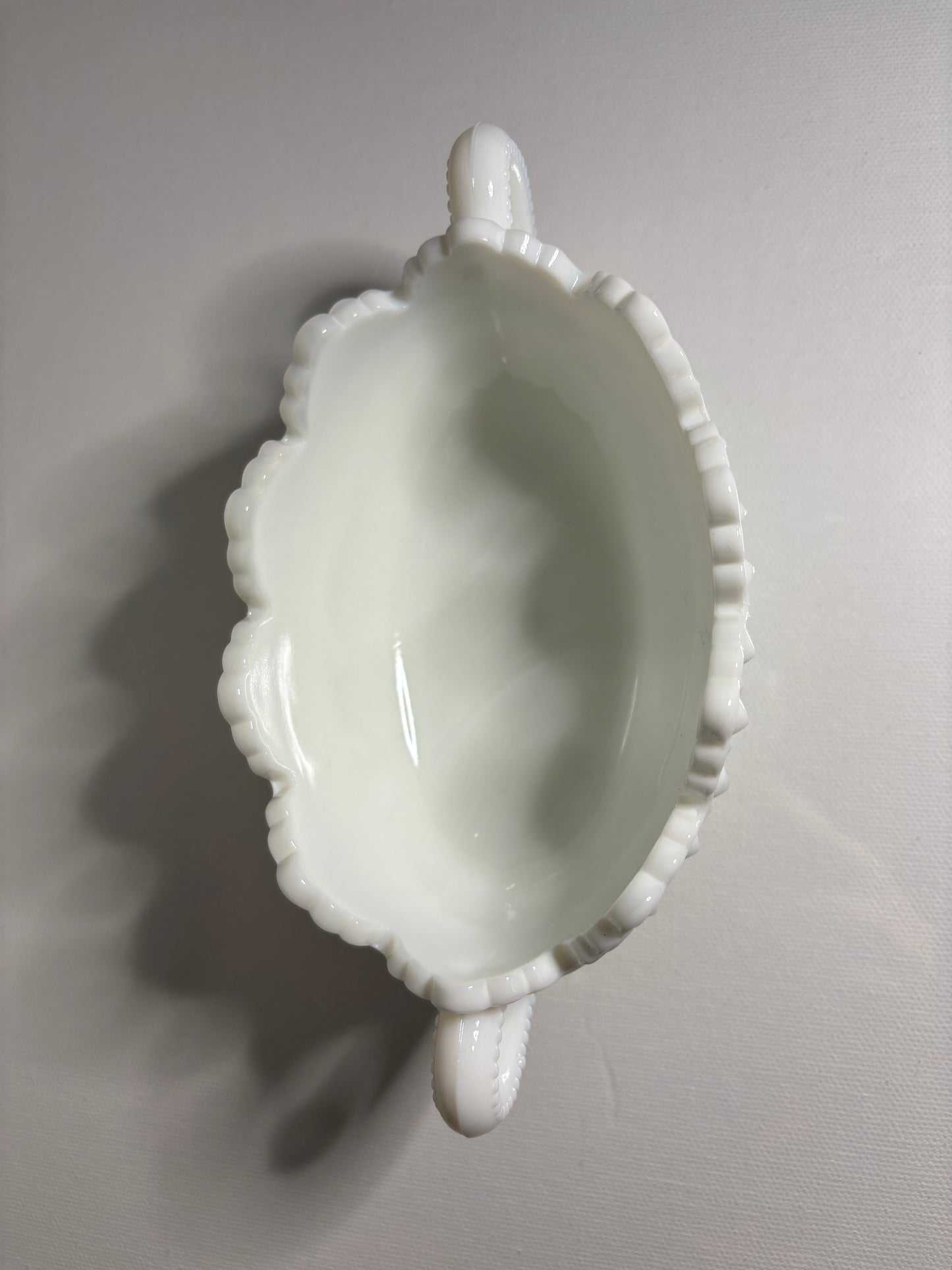 Vintage Milk Glass Candy Dish with Double Handles – Hobnail Diamond Pattern