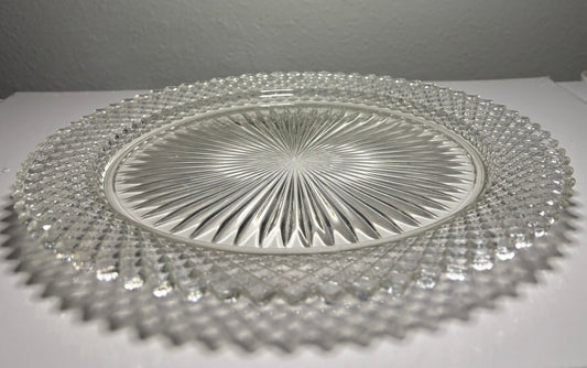 Vintage Clear Glass Sunburst and Diamond Edge Serving Plate – 10"