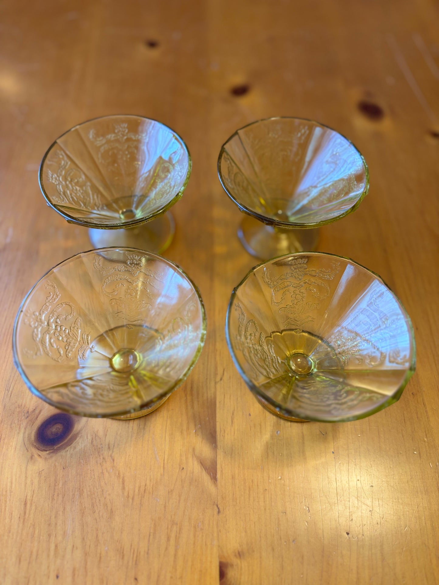 Vintage Lemon Yellow Depression Glass Sherbet Cups