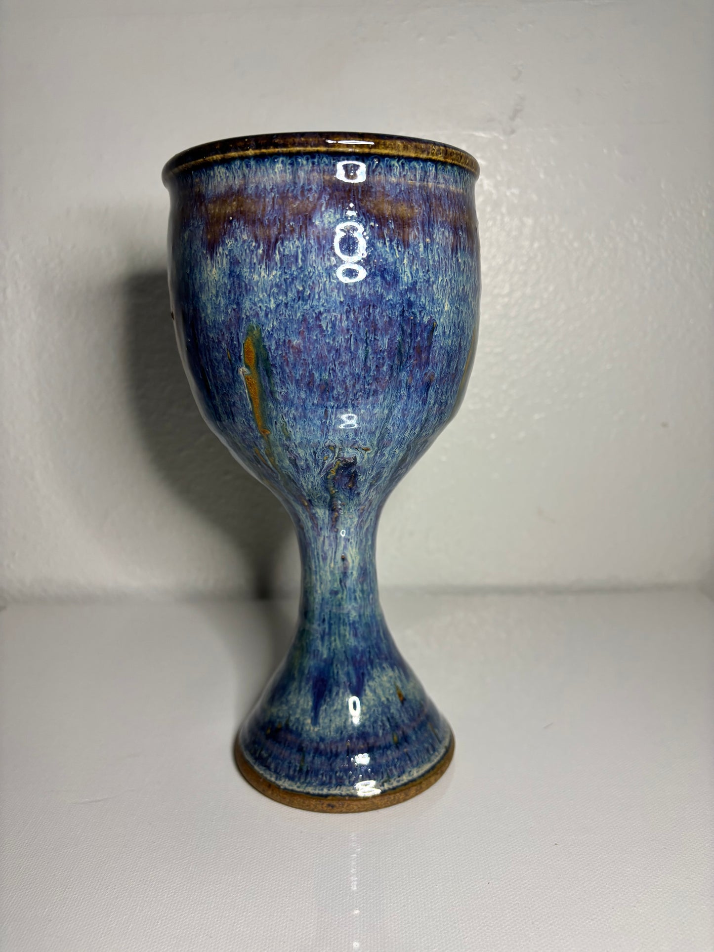 Handmade Studio Pottery Chalice – Iridescent Blue Glaze | 8.5” Tall