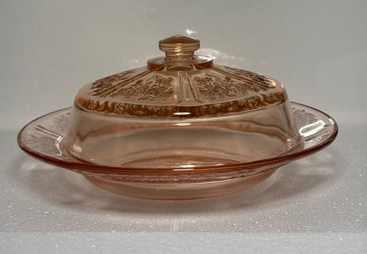 Vintage Pink Depression Glass Covered Serving Dish – Floral Etched Pattern