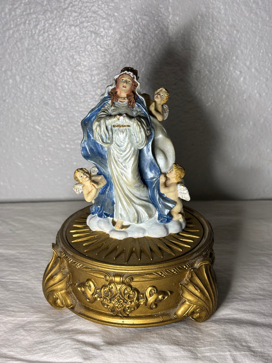 Franklin Mint Our Lady of the Rosary - Keepsake Box #Z6991 – Hidden Rosary & Cross – Religious Figurine with Storage