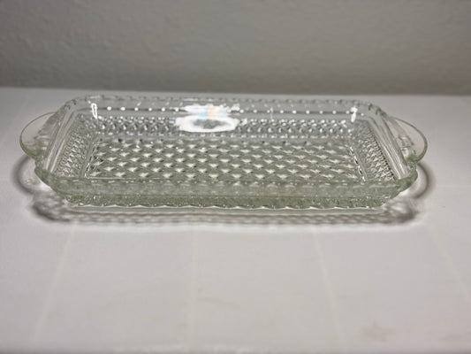 Vintage Pressed Glass Serving Tray – Diamond Point Pattern with Handles (10”)