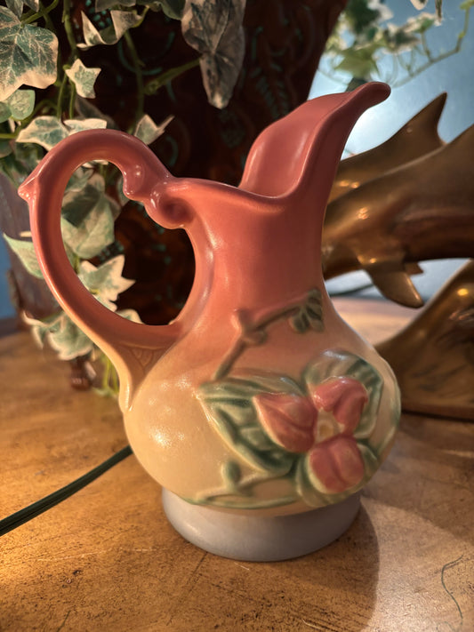 Vintage Blush & Cream Floral Pottery Pitcher – 6” Tall