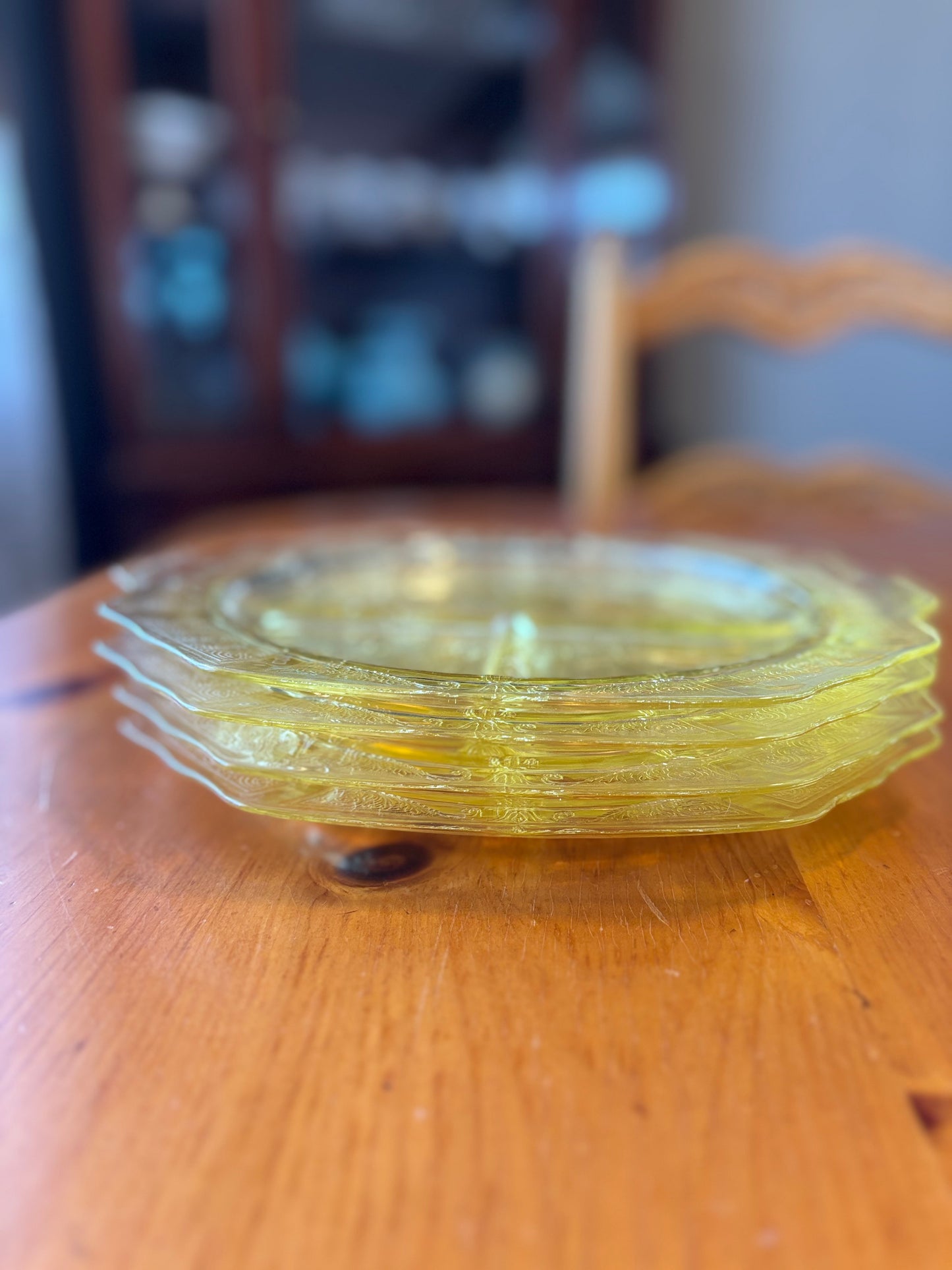 Vintage Lemon Yellow Depression Glass Divided Serving Plate – Etched Floral Design