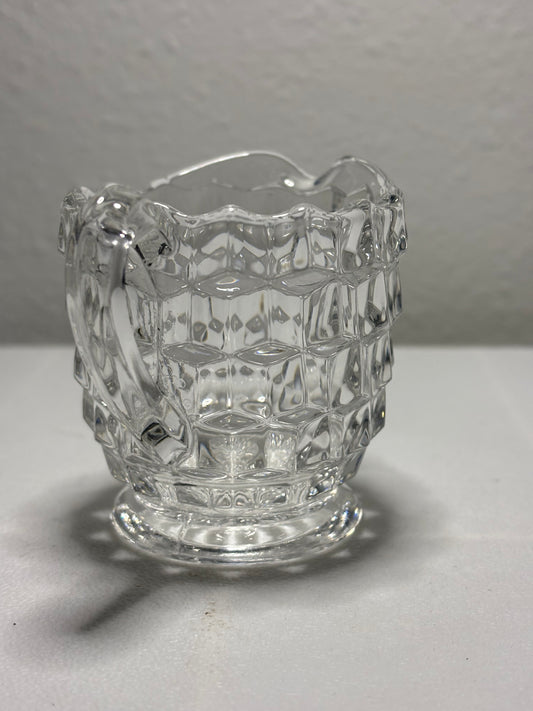 Vintage Clear Glass Creamer – Cubist Block Pattern with Pour Spout