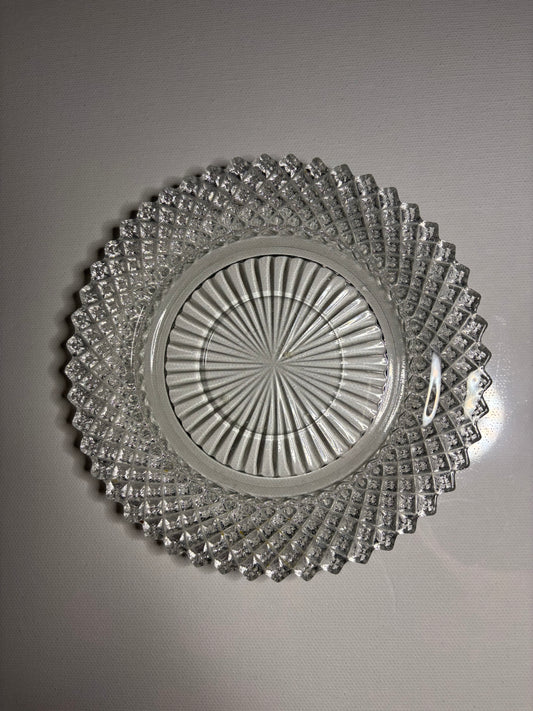 Vintage Clear Glass Sunburst and Diamond Edge Dessert Plate – 6"