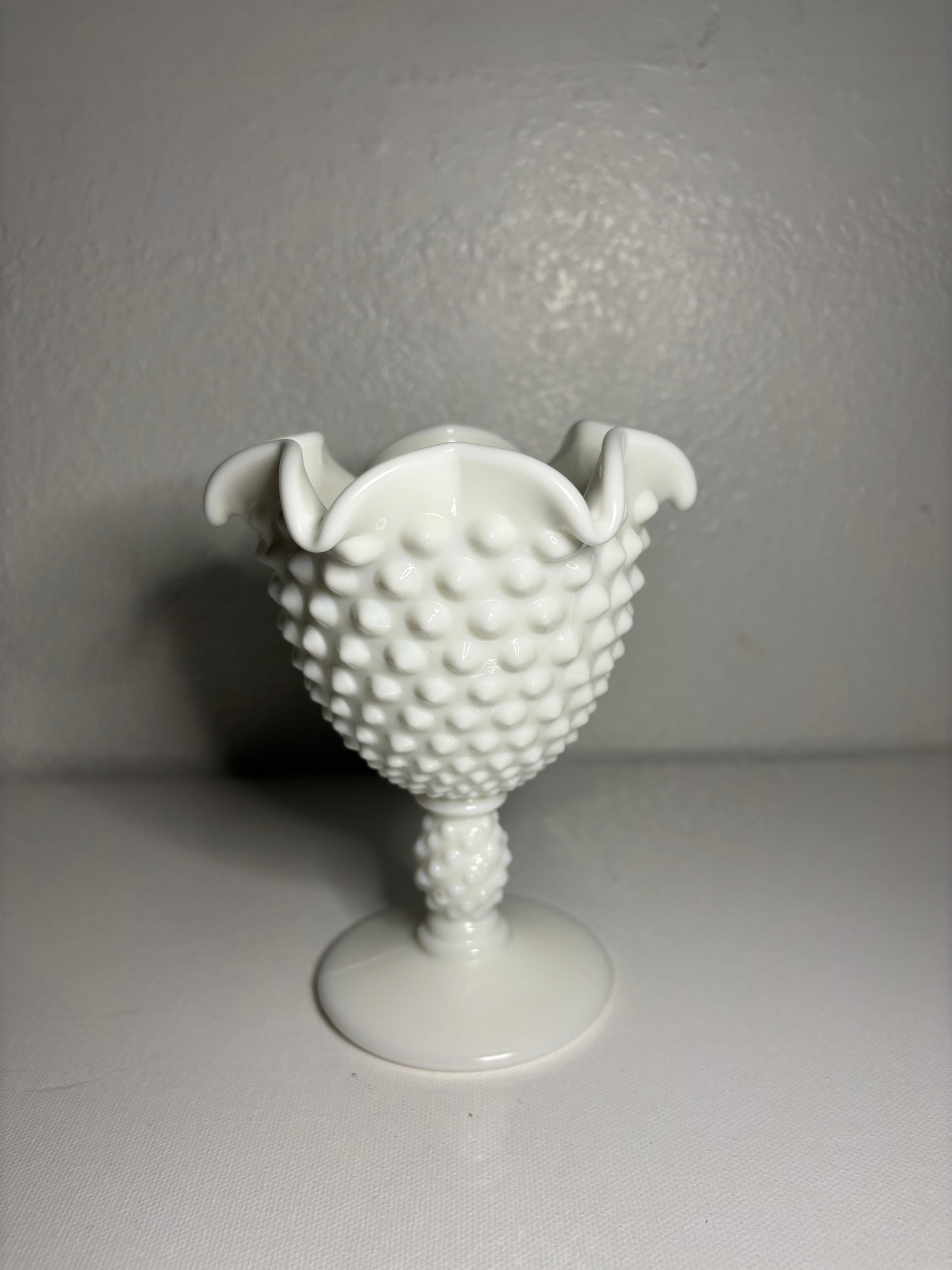 Vintage Milk Glass Hobnail Compote Goblet – Ruffled Edge | 5.5” Tall