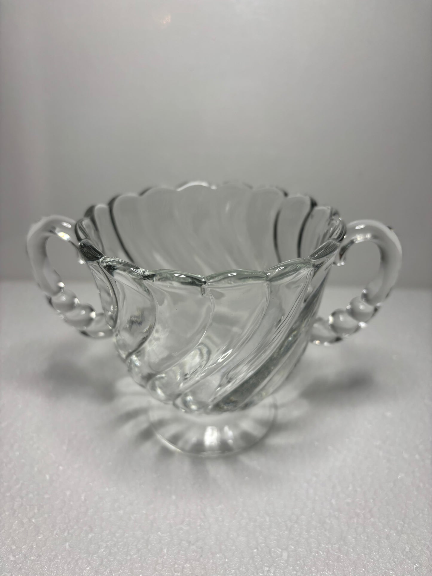 Vintage Swirl-Handled Pressed Glass Sugar Bowl – 5" Wide
