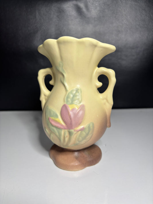 Vintage Hull Style Matte Pottery Vase – 5" Tall Floral Relief with Handles