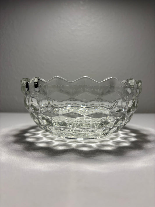 Vintage Cubist Pressed Glass Bowl – Scalloped Rim (5.5”)