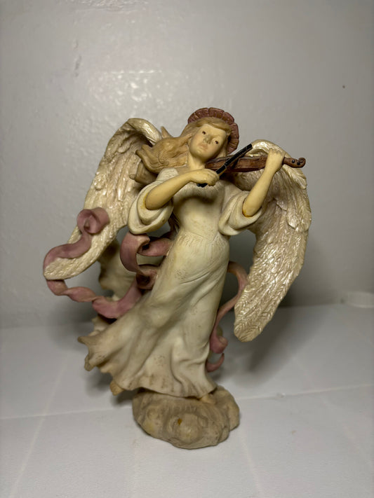 Vintage Violin Angel Figurine – 9” Tall – Serene Heavenly Musician
