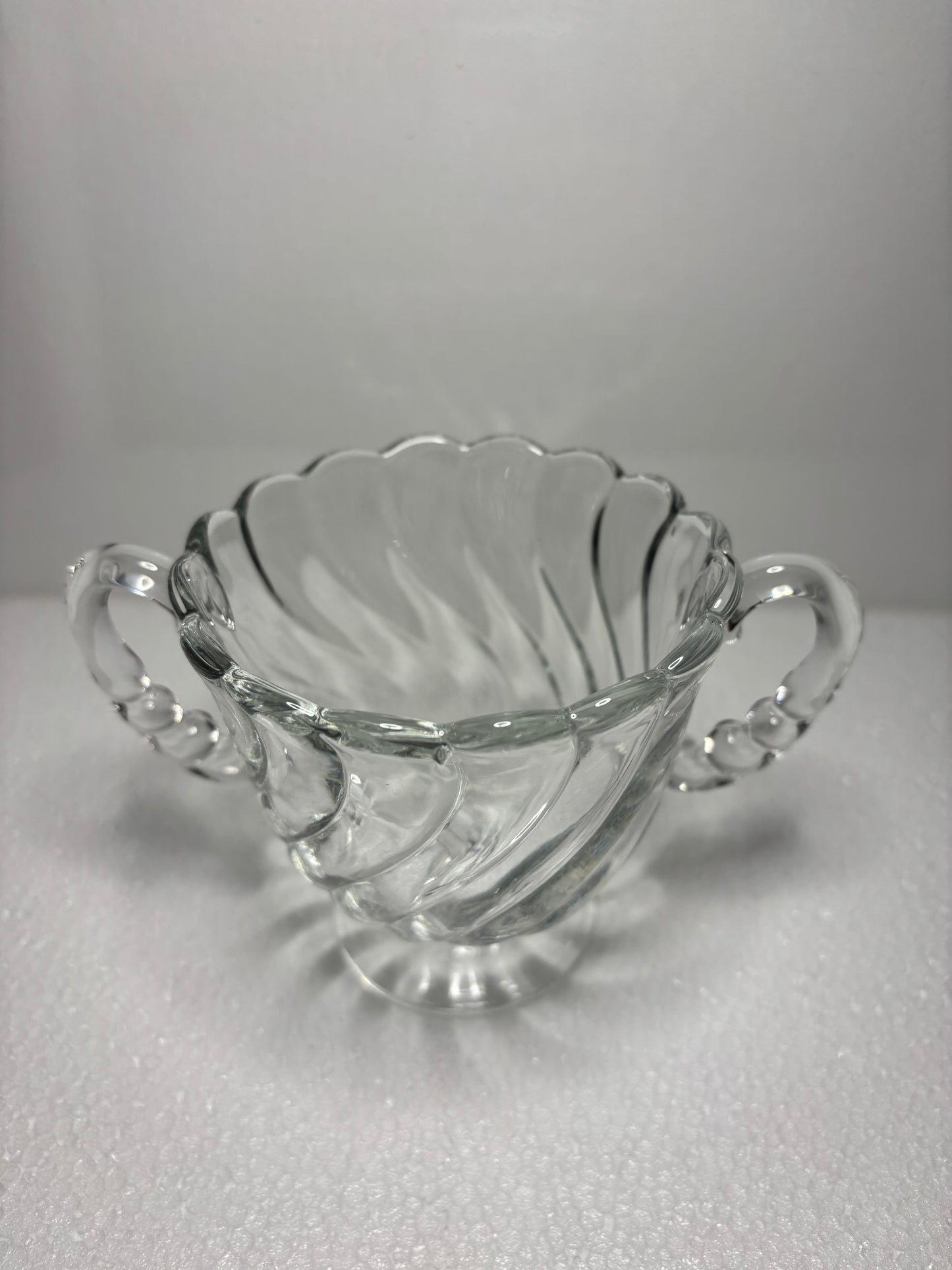 Vintage Swirl-Handled Pressed Glass Sugar Bowl – 5" Wide