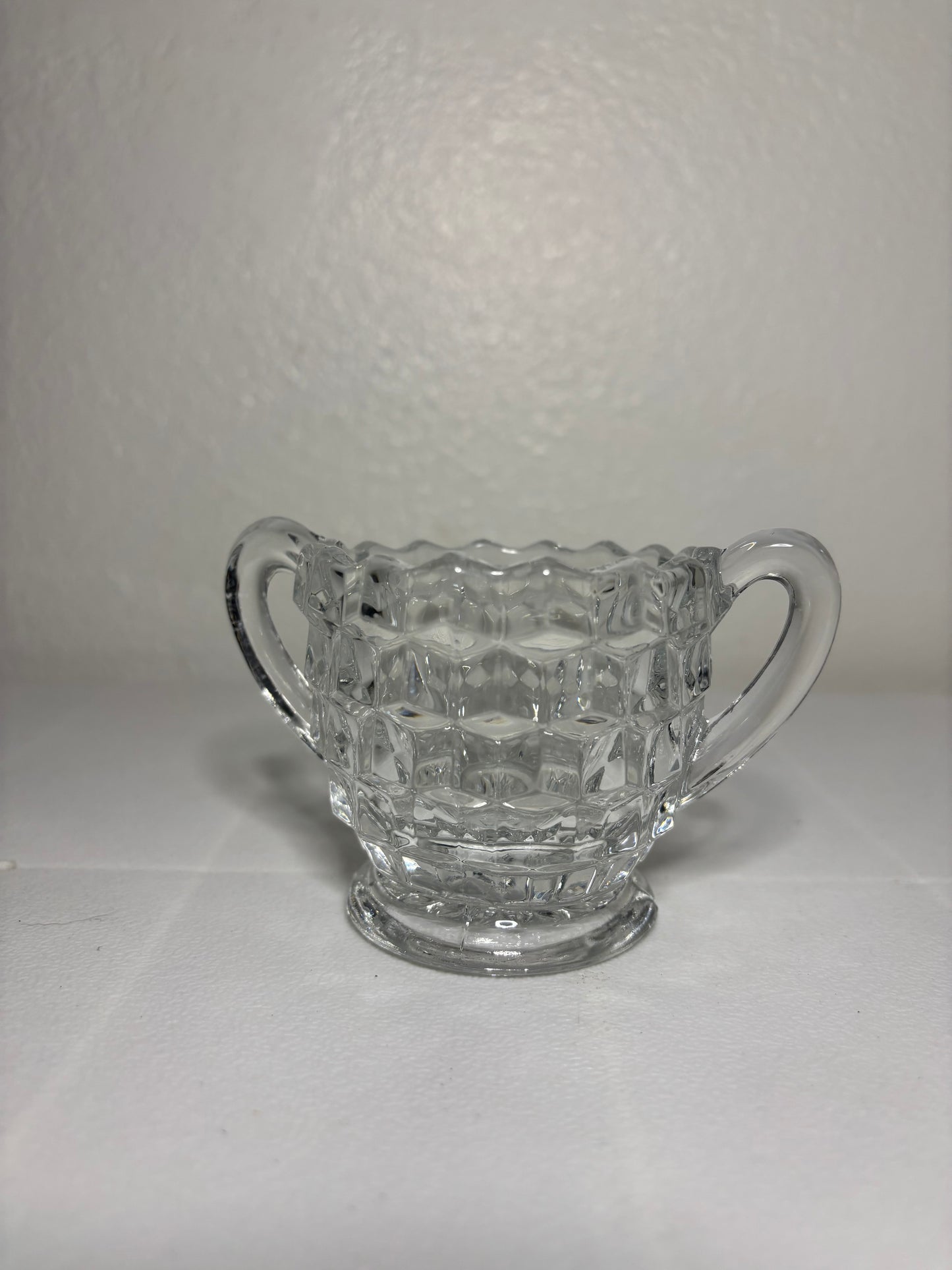 Vintage Clear Glass Sugar Bowl – Cubist Pattern with Dual Handles