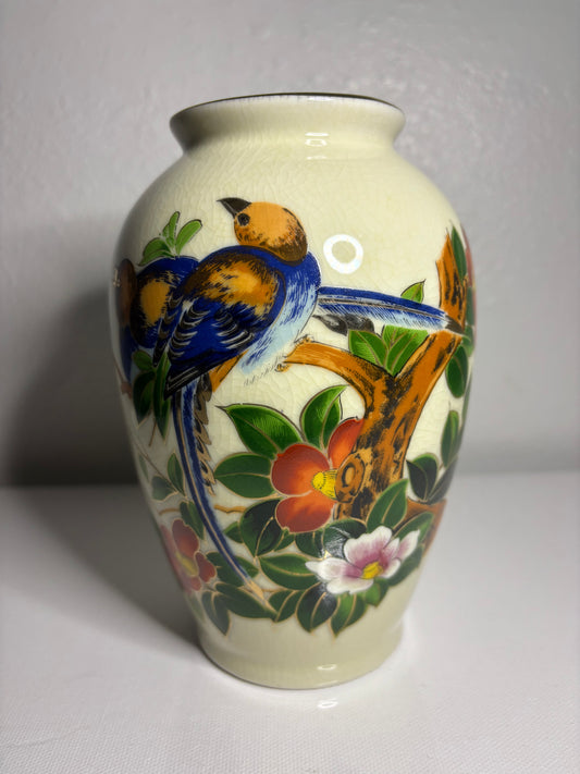 Vintage Floral Ceramic Vase – 6.5" Hand-Painted Crackle Glaze