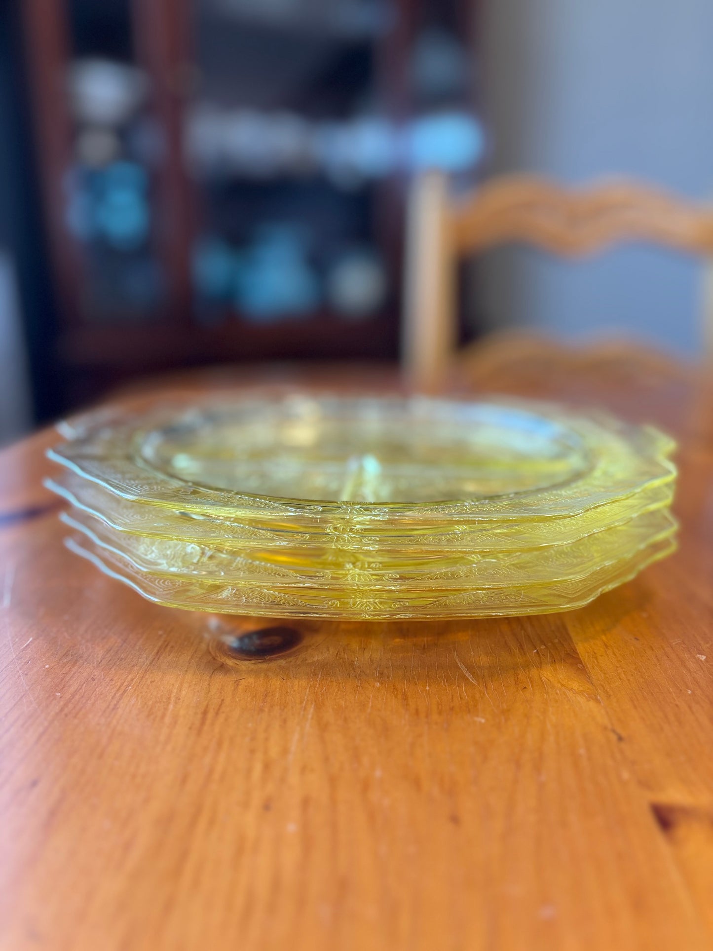 Vintage Lemon Yellow Depression Glass Divided Serving Plate – Etched Floral Design