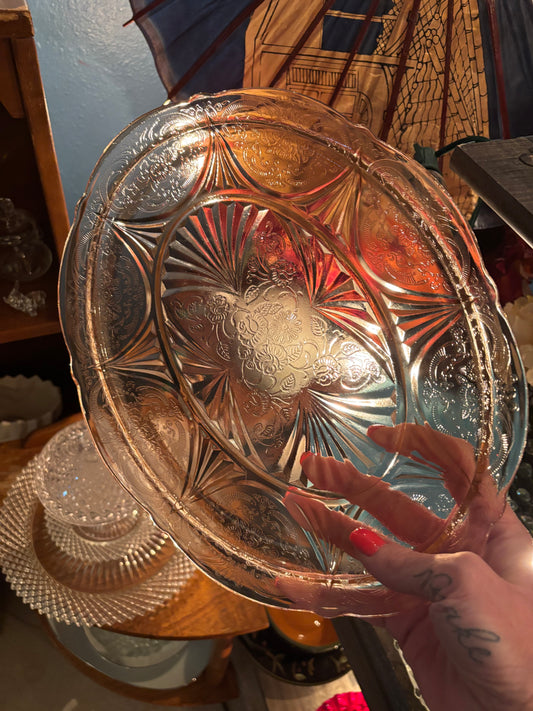 Vintage Pink Depression Glass Oval Serving Platter – 13" x 10"