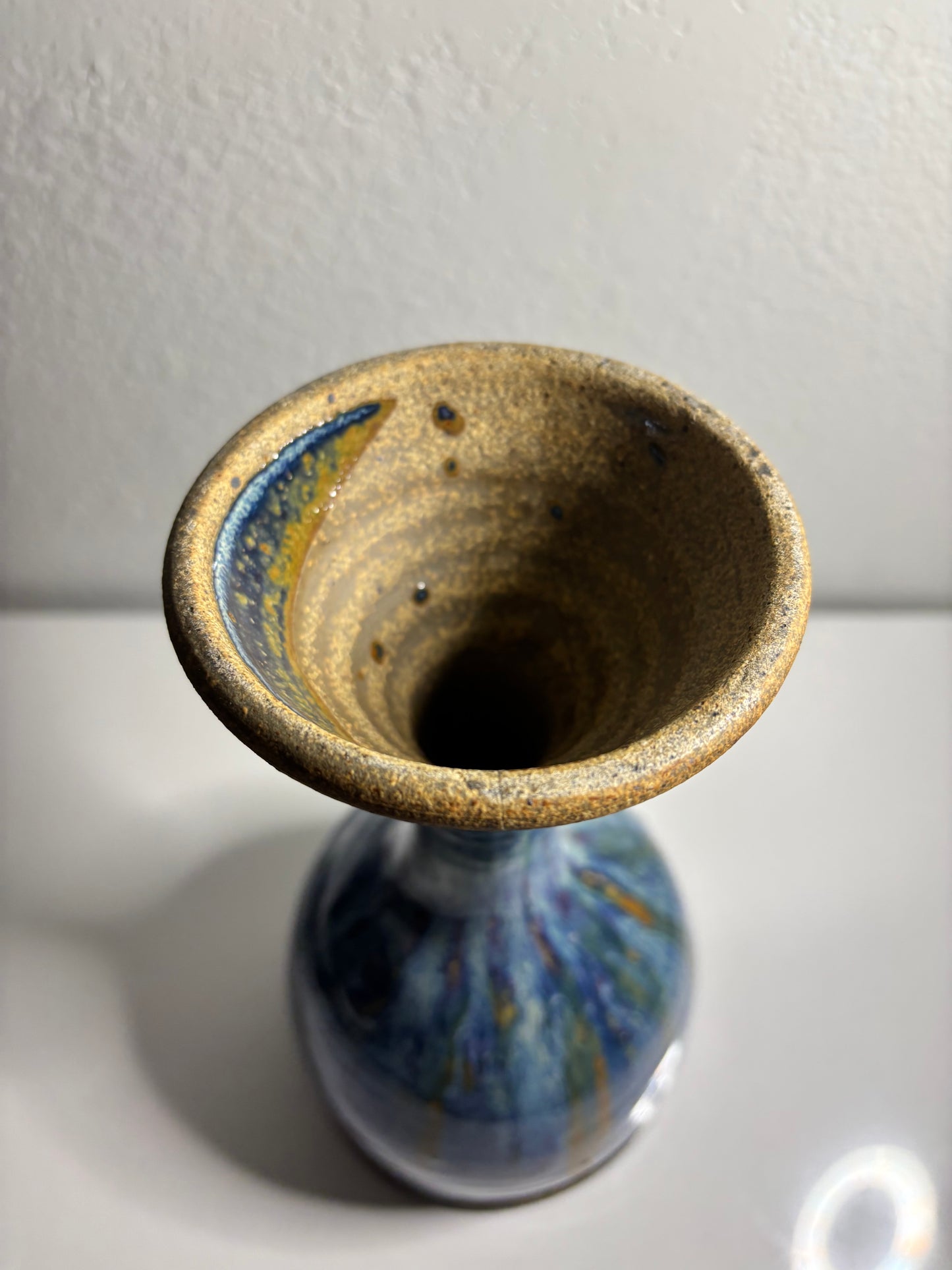 Handmade Studio Pottery Chalice – Iridescent Blue Glaze | 8.5” Tall
