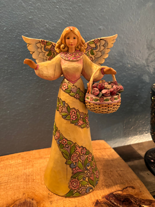 Jim Shore Heartwood Creek Angel – Peace in the Garden – 10” Figurine with Basket of Roses