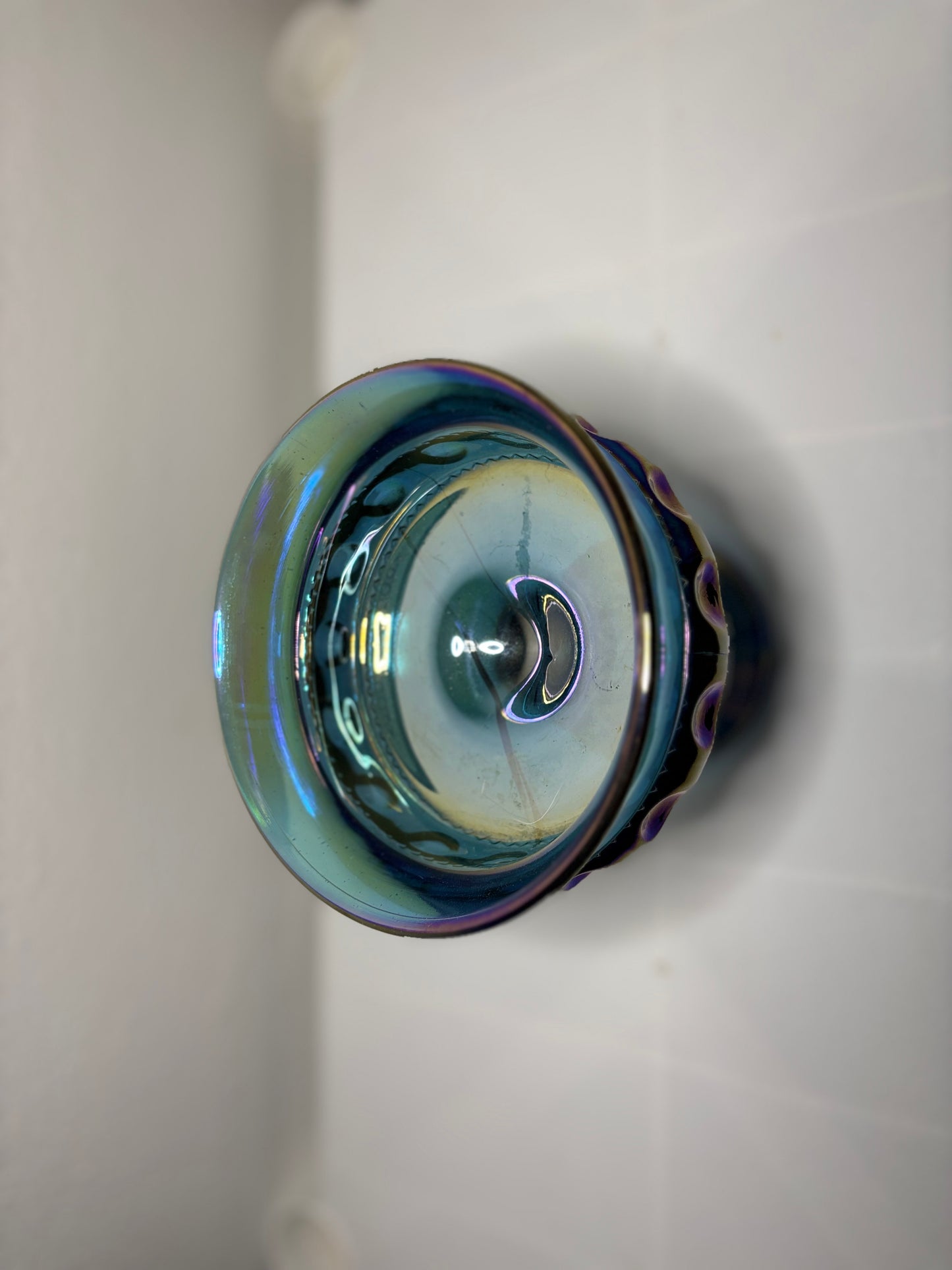 Vintage Iridescent Carnival Glass Compote – Pedestal Bowl – 5.5” Tall