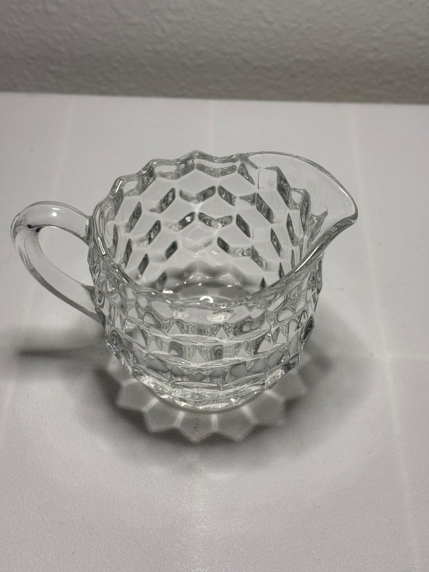 Vintage Cubist Glass Creamer – Ripple Rim, Block Pattern (4”)