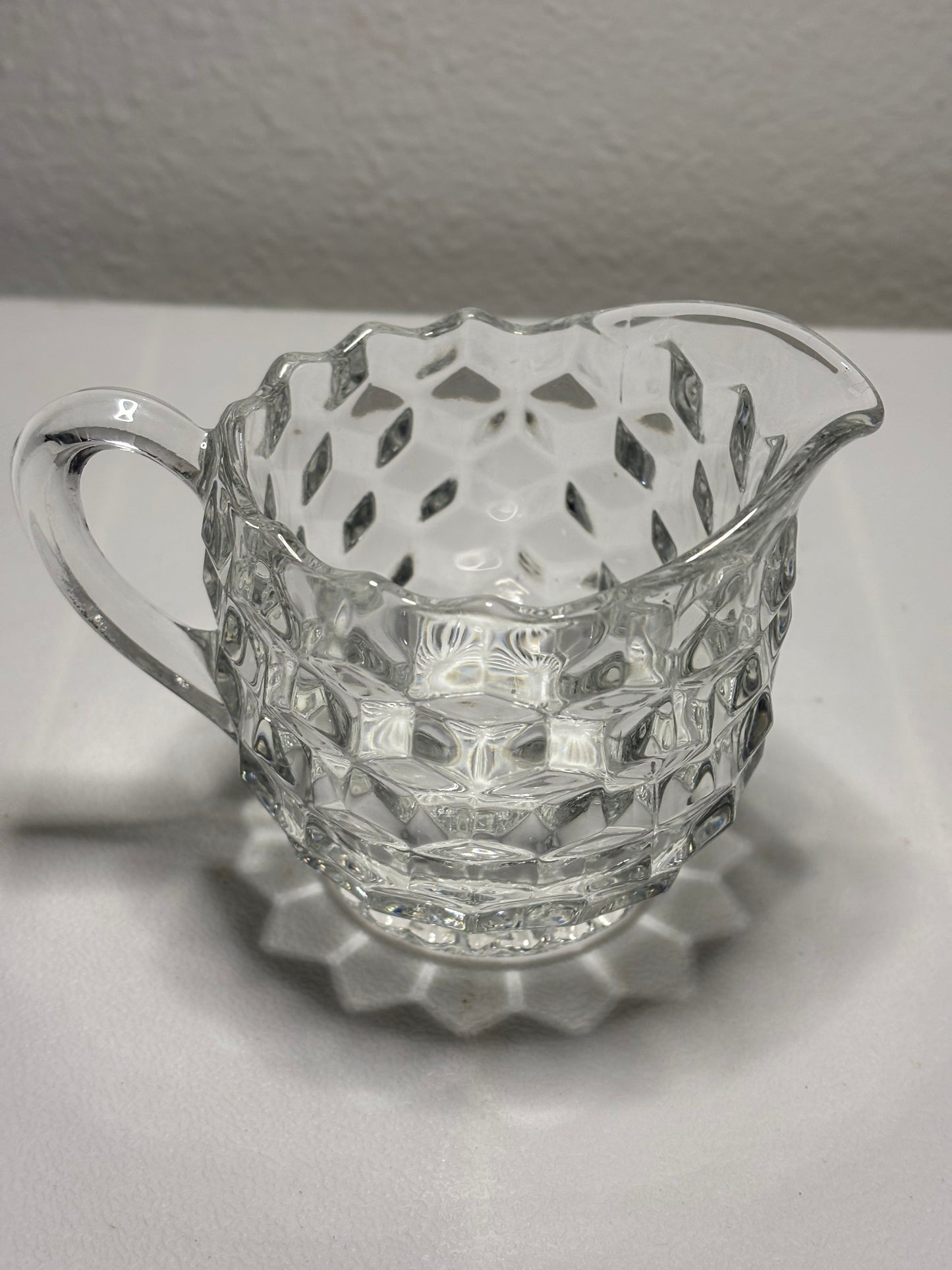 Vintage Cubist Glass Creamer – Ripple Rim, Block Pattern (4”)