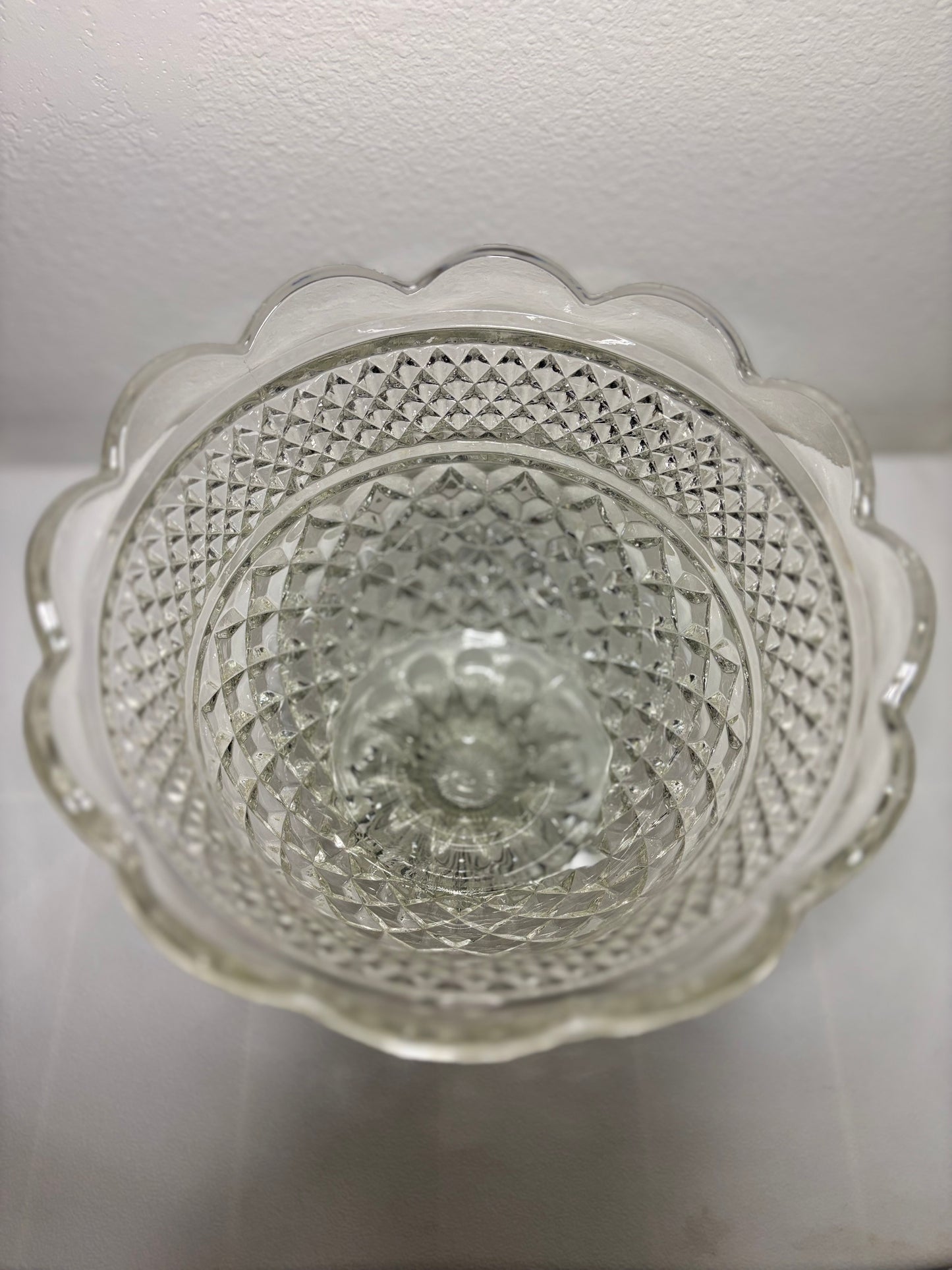 Large Vintage Pressed Glass Compote – Diamond & Crosshatch Pedestal Bowl (8”)