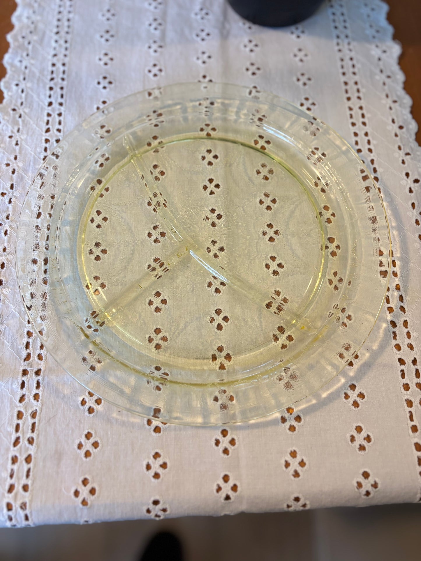 Vintage Lemon Yellow Depression Glass Divided Dinner Plates