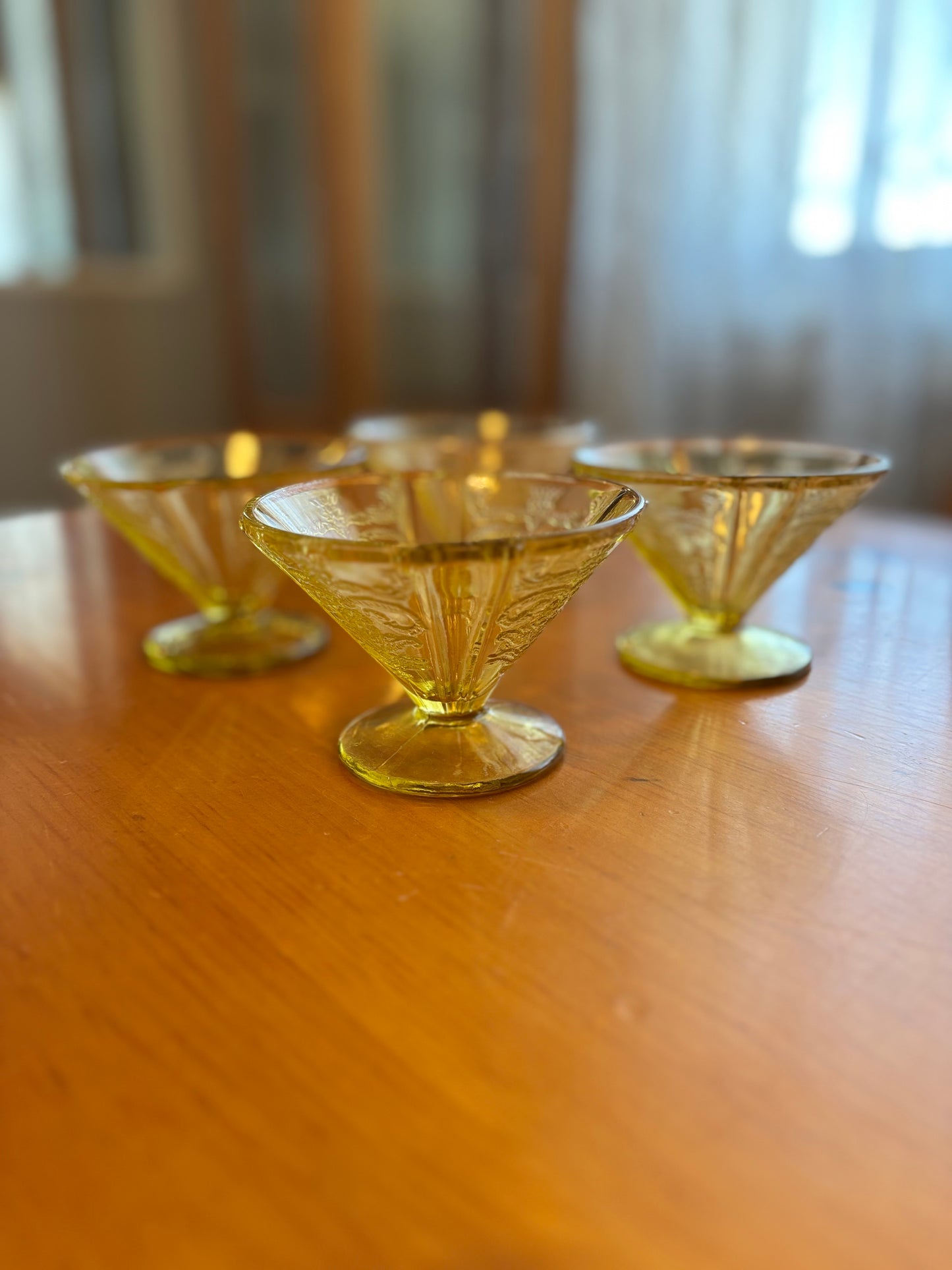 Vintage Lemon Yellow Depression Glass Sherbet Cups