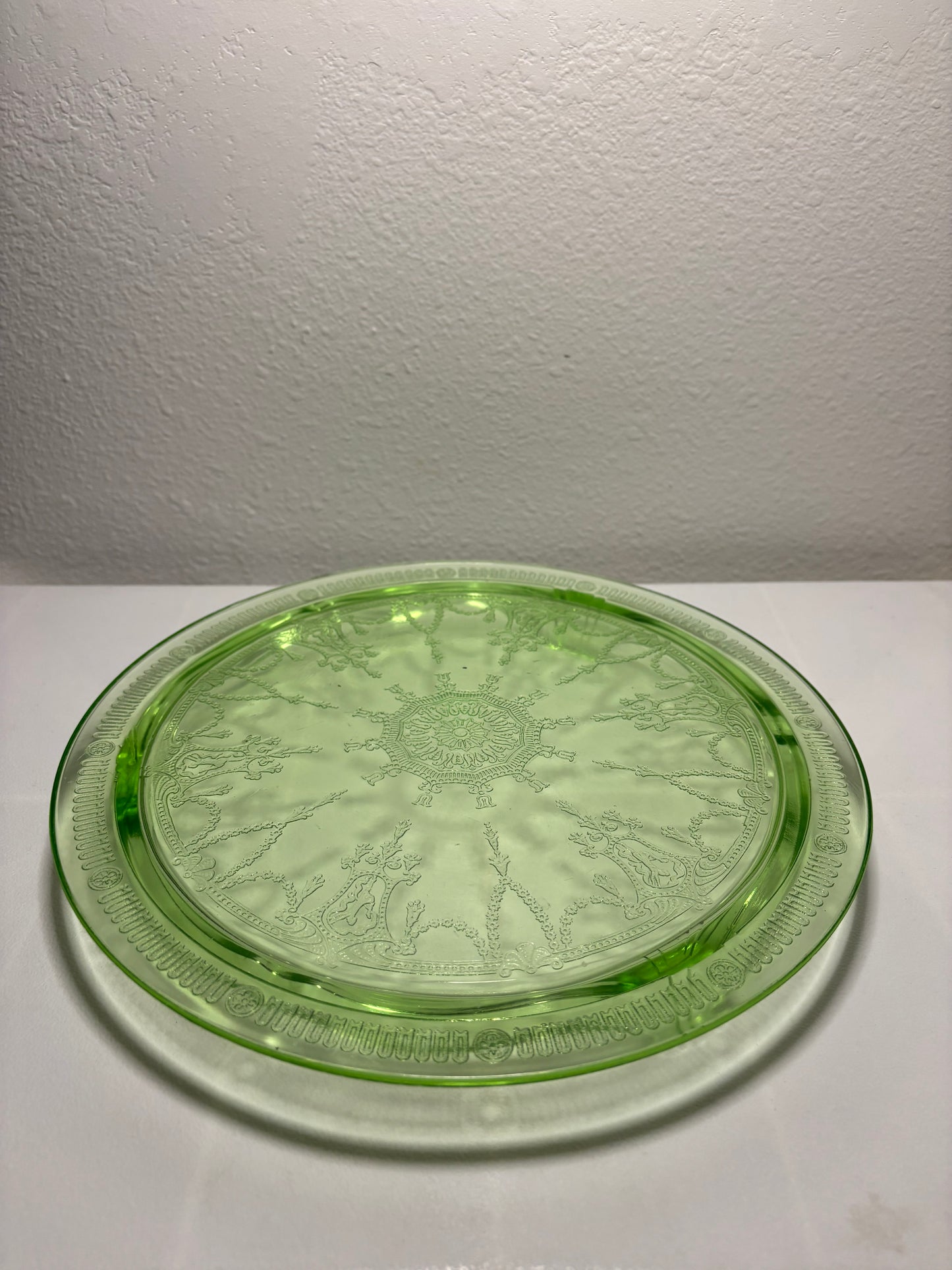 Vintage Green Glass Compote & Plate Set – Mid-Century Pedestal Bowl & Etched Plate