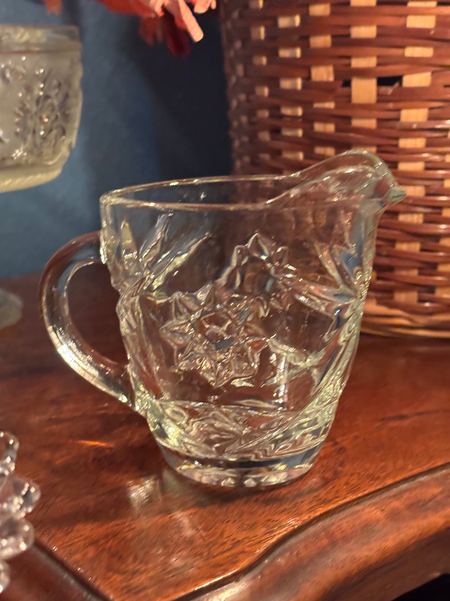 Vintage Starburst Pressed Glass Creamer Pitcher – 3.75" Tall