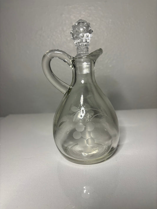 Vintage Etched Glass Cruet with Stopper – Oil & Vinegar Decanter