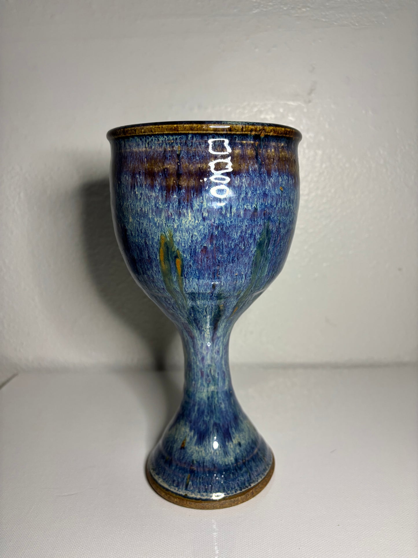 Handmade Studio Pottery Chalice – Iridescent Blue Glaze | 8.5” Tall