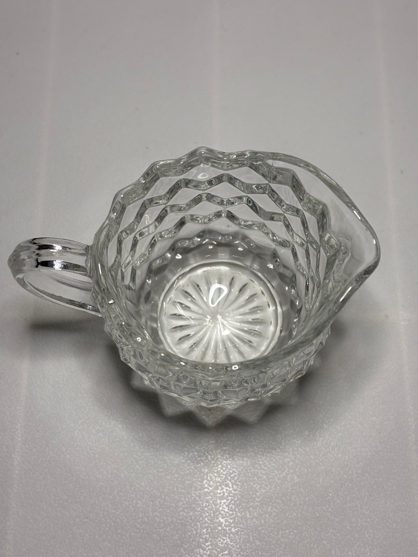 Vintage Cubist Glass Creamer – Ripple Rim, Block Pattern (4”)