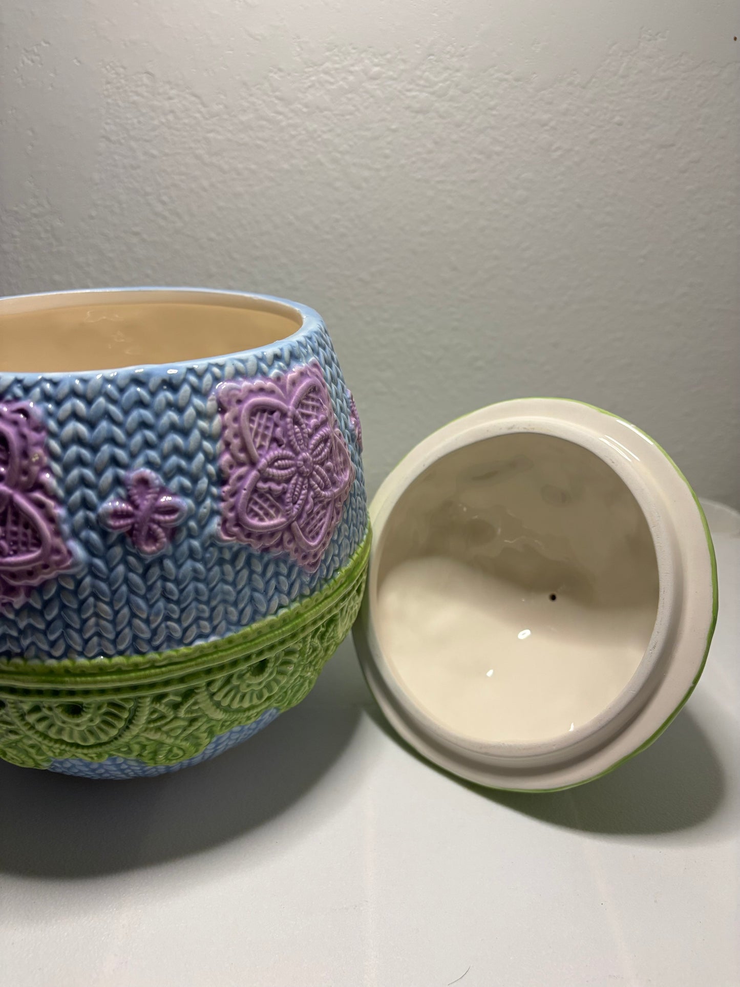 Whimsical Bunny on Knit-Patterned Egg – Spring Easter Décor – 11.5” Tall