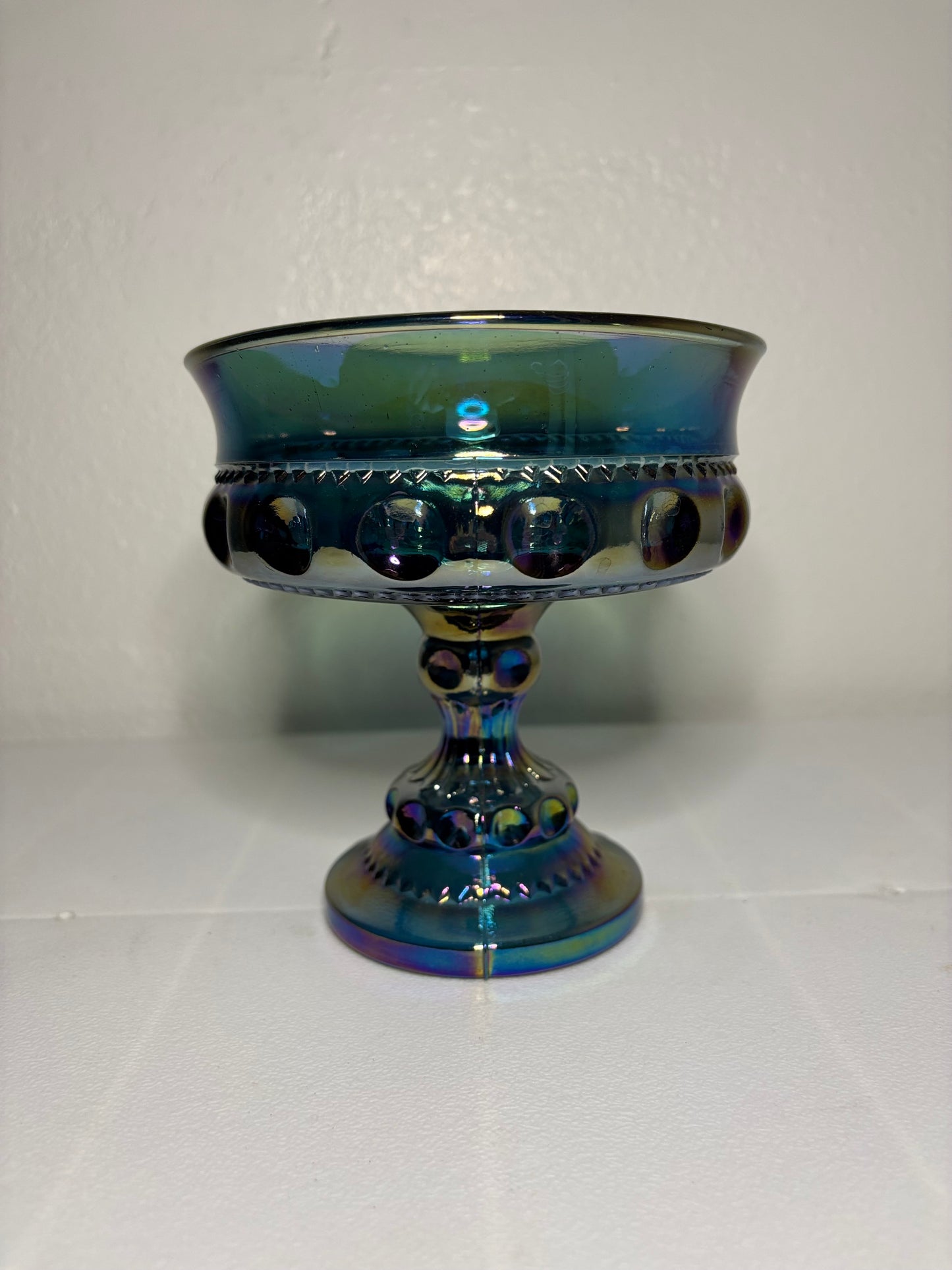Vintage Iridescent Carnival Glass Compote – Pedestal Bowl – 5.5” Tall