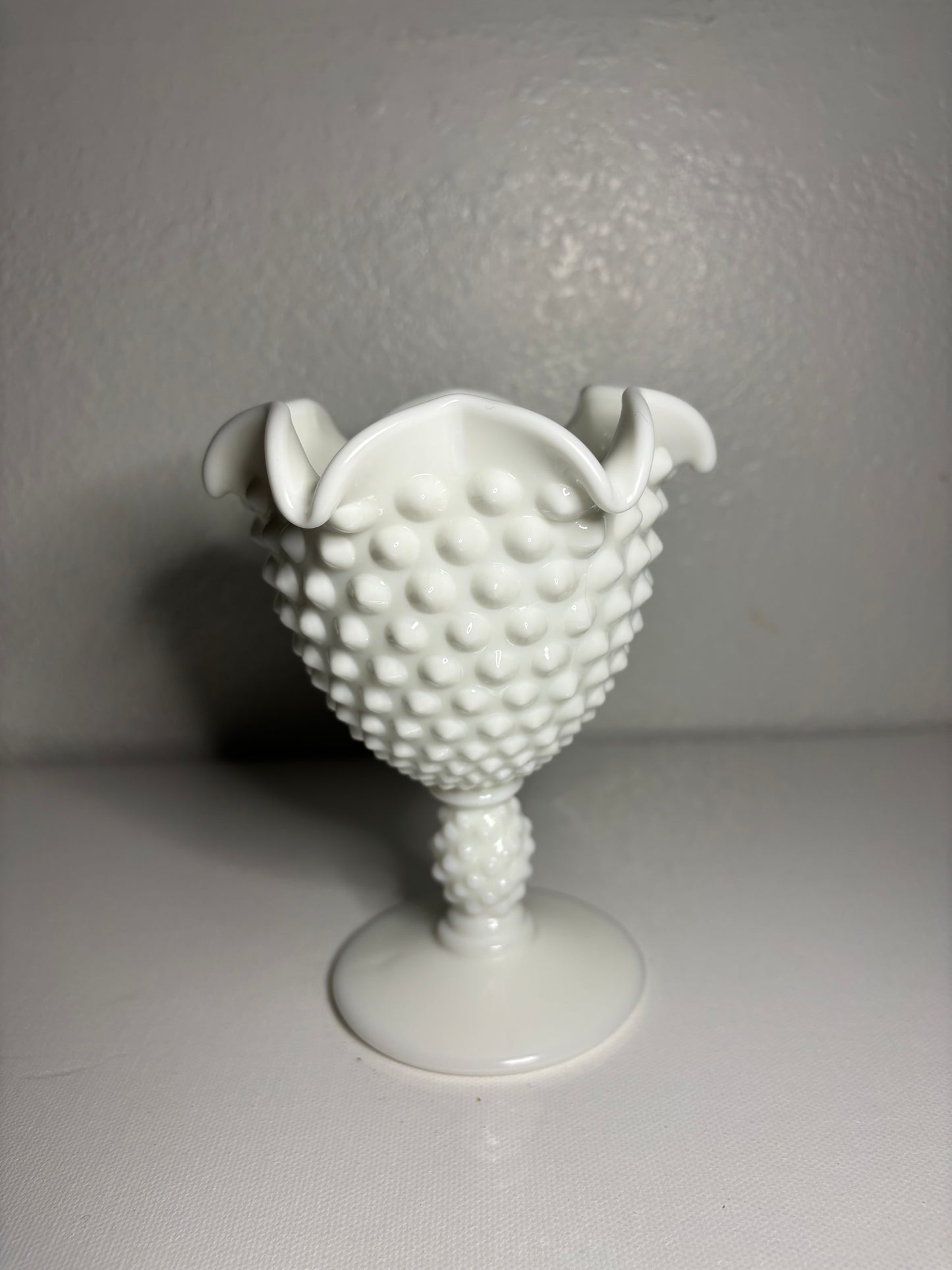 Vintage Milk Glass Hobnail Compote Goblet – Ruffled Edge | 5.5” Tall