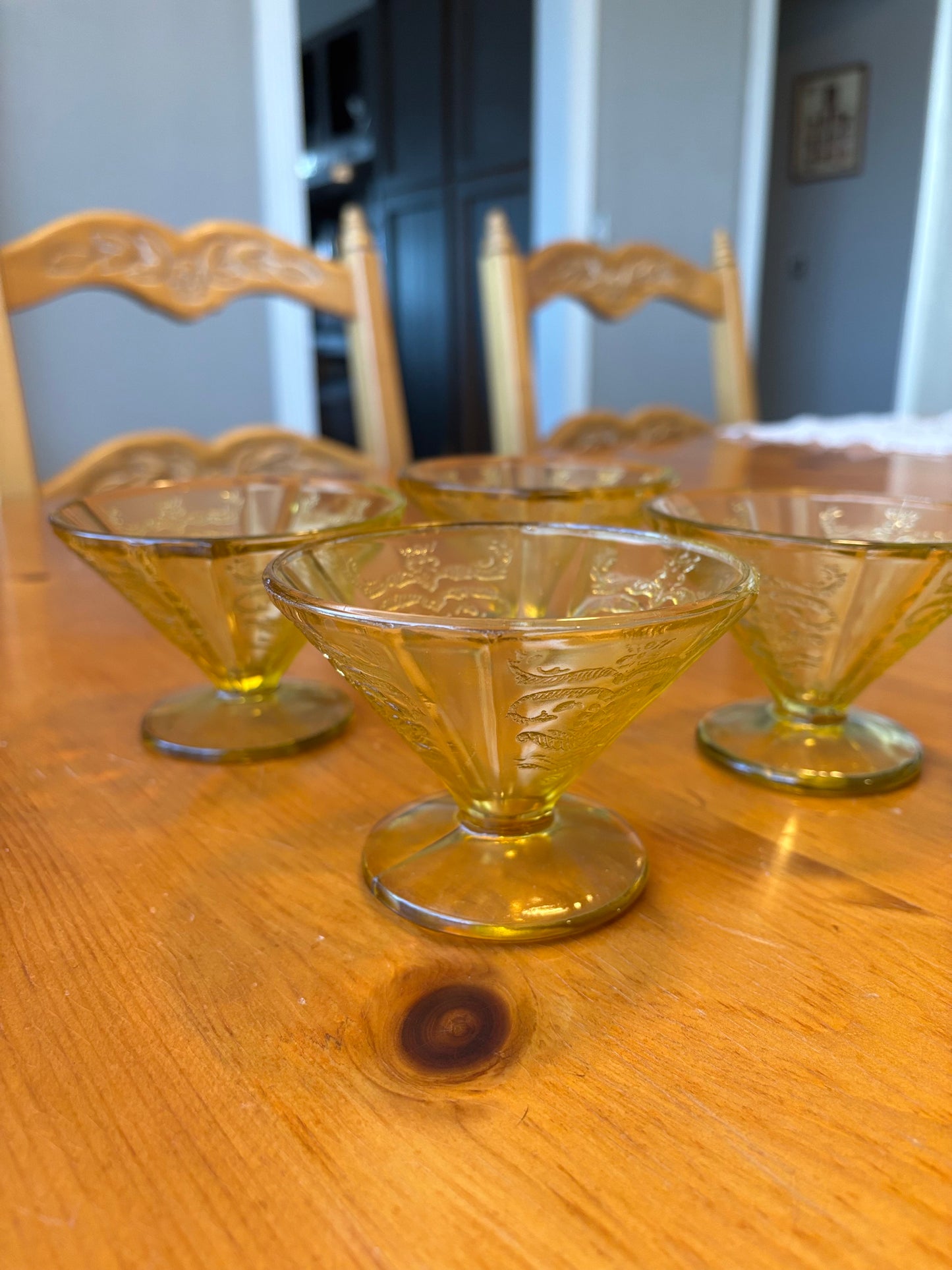 Vintage Lemon Yellow Depression Glass Sherbet Cups