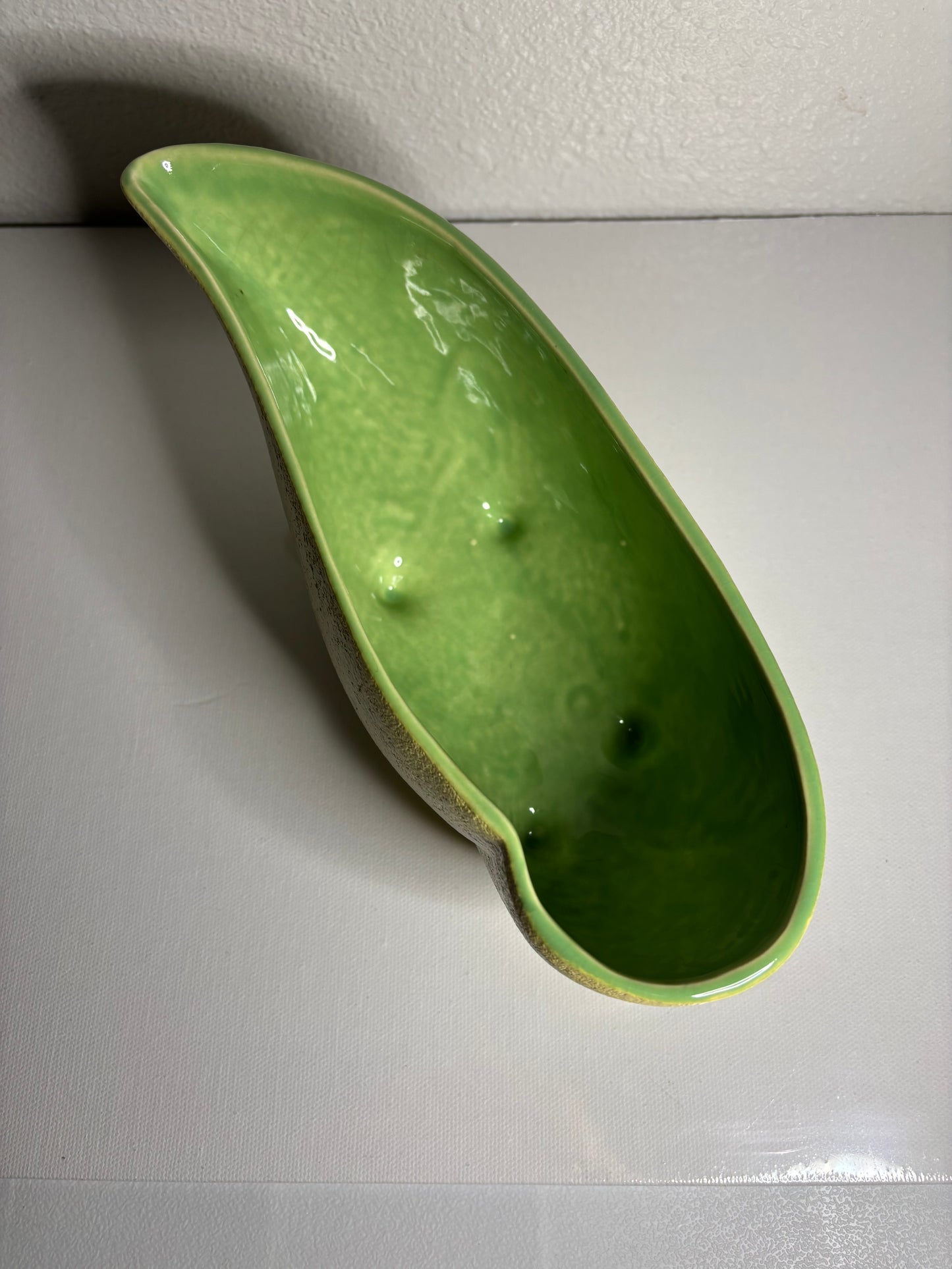Mid-Century Modern Planter Bowl – Textured Yellow with Glossy Green Interior | 9” Long