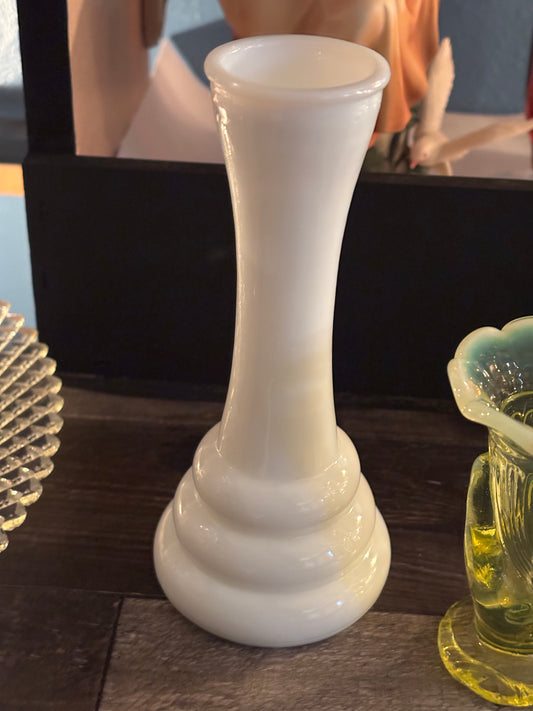 Vintage Milk Glass Bud Vase – 6" Tall with Tiered Base