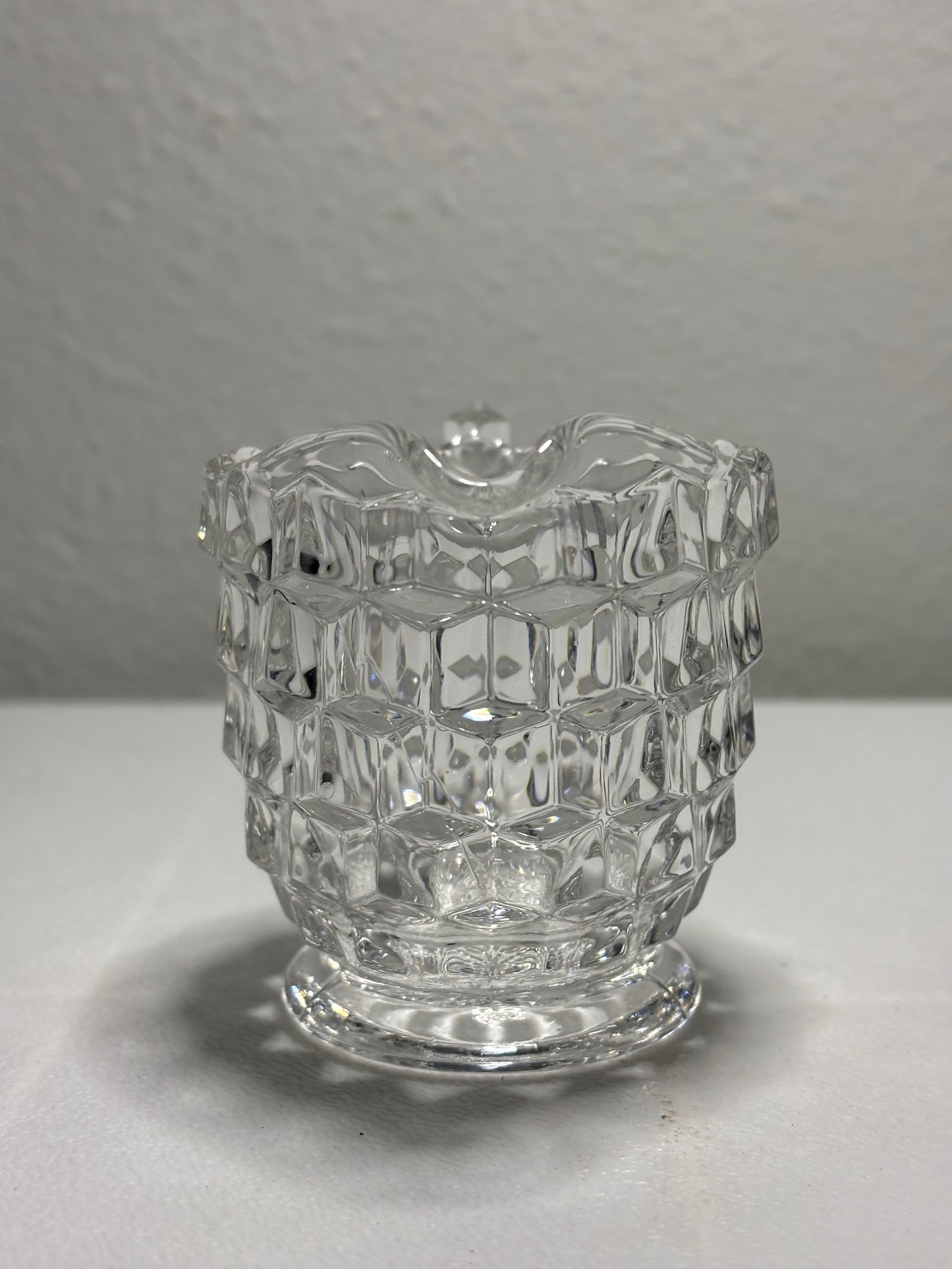 Vintage Clear Glass Creamer – Cubist Block Pattern with Pour Spout