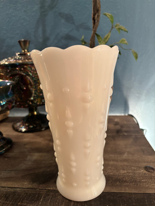 Vintage Milk Glass Vase – Hobnail & Dot Pattern | 7.5” Tall