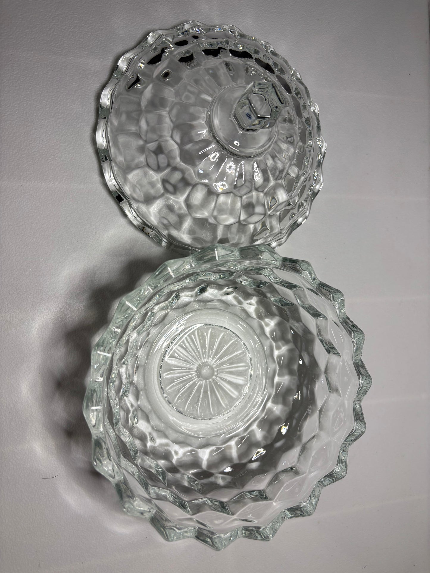 Vintage Lidded Pressed Glass Candy Dish – 6” Tall – Diamond Pattern