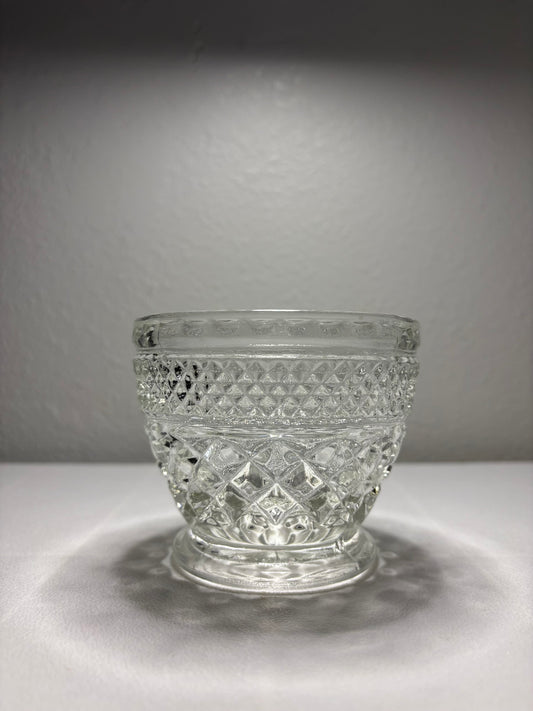 Vintage Diamond-Cut Pressed Glass Bowl – 4” Pedestal Candy Dish