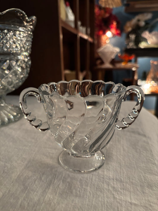 Vintage Swirl-Handled Pressed Glass Sugar Bowl – 5" Wide