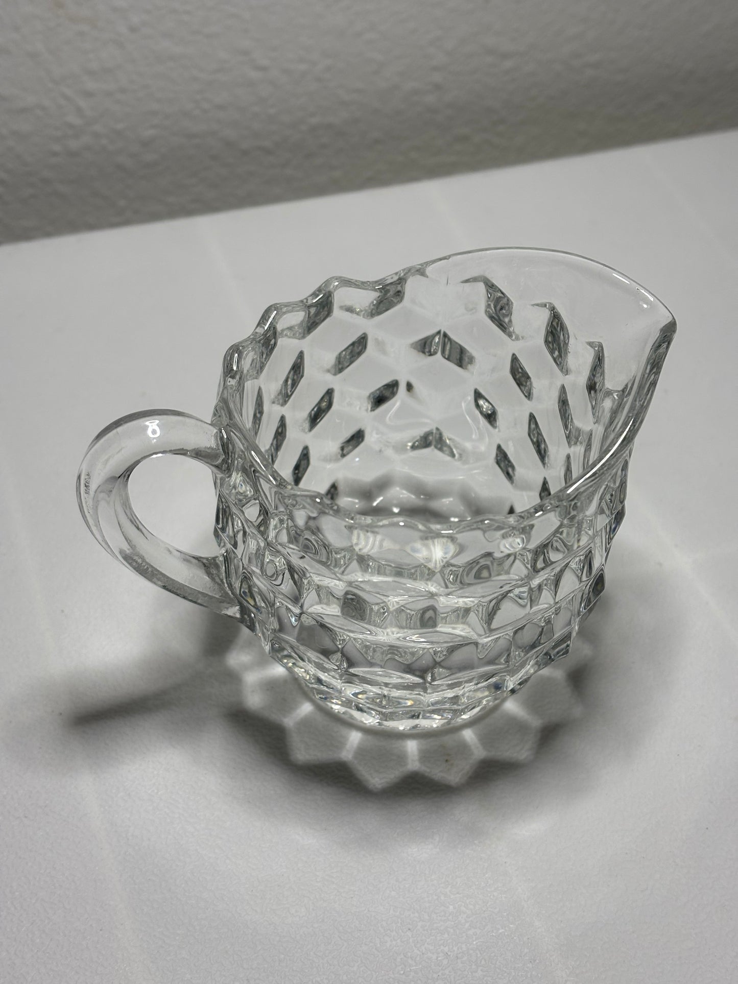 Vintage Cubist Glass Creamer – Ripple Rim, Block Pattern (4”)