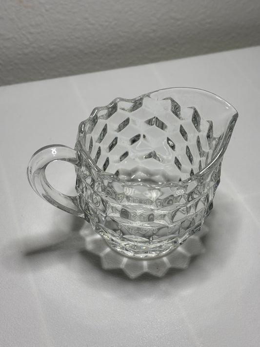 Vintage Cubist Glass Creamer – Ripple Rim, Block Pattern (4”)